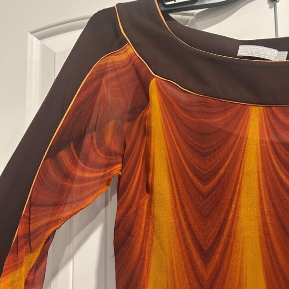 Tamsen Designer Orange and Brown Blouse with Belt Women’s Size 6 - Picture 3 of 7